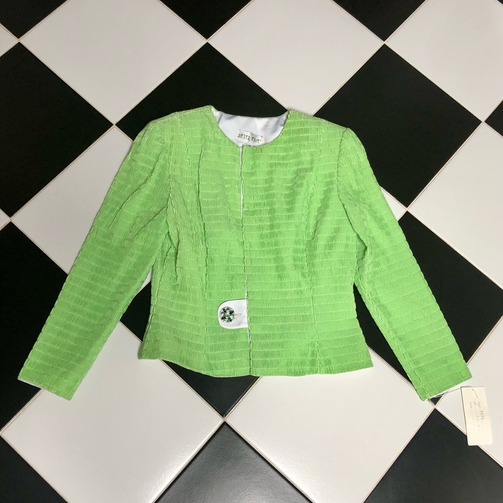 NWT Vintage After Five Lime Green Blazer Jacket Crystal Bejeweled Pistachio sz M